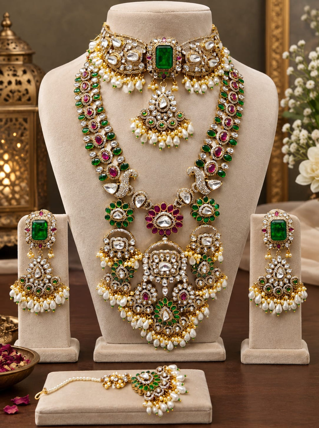 Peacock Emerald Ruby Bridal Set
