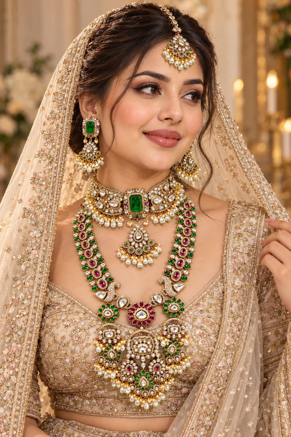Peacock Emerald Ruby Bridal Set