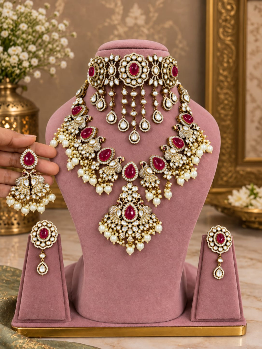 Statement Ruby Red Bridal Choker Set