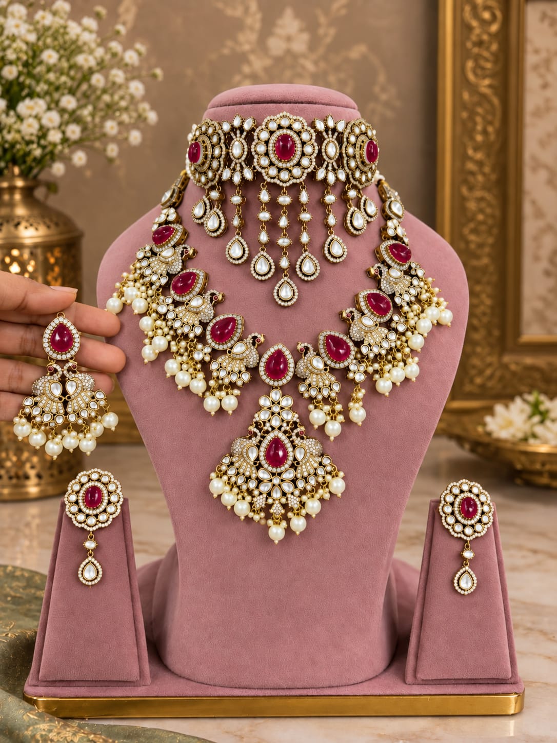 Statement Ruby Red Bridal Choker Set