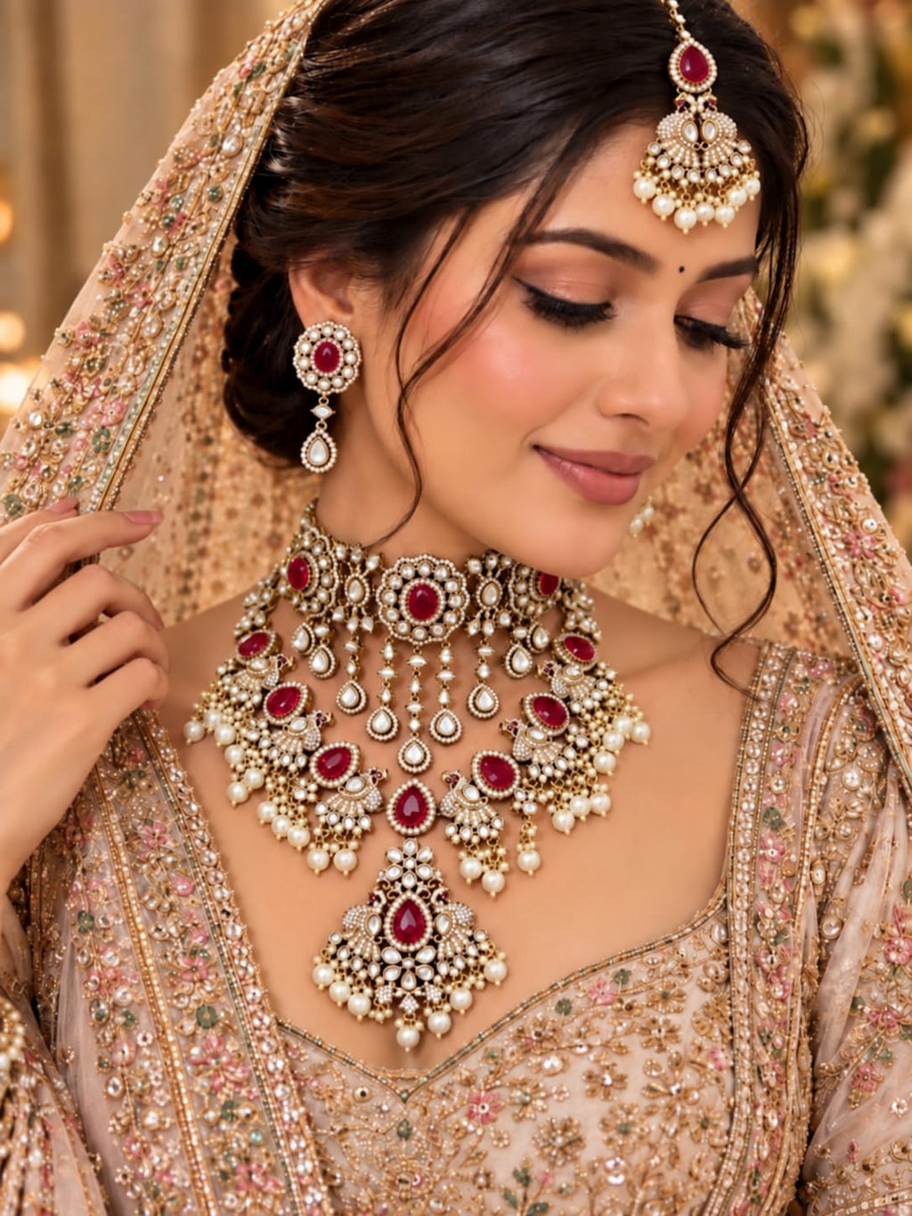 Statement Ruby Red Bridal Choker Set