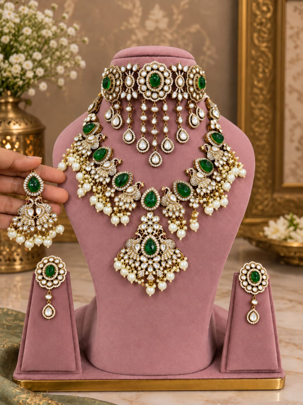 Statement Dark Green Bridal Choker Set