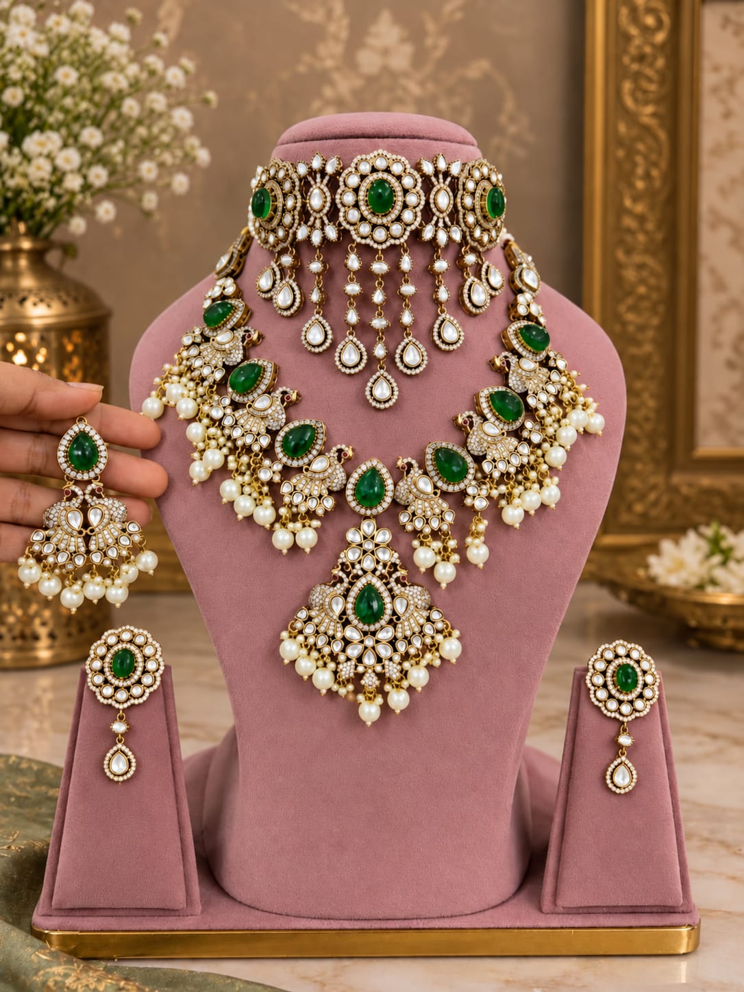 Statement Dark Green Bridal Choker Set