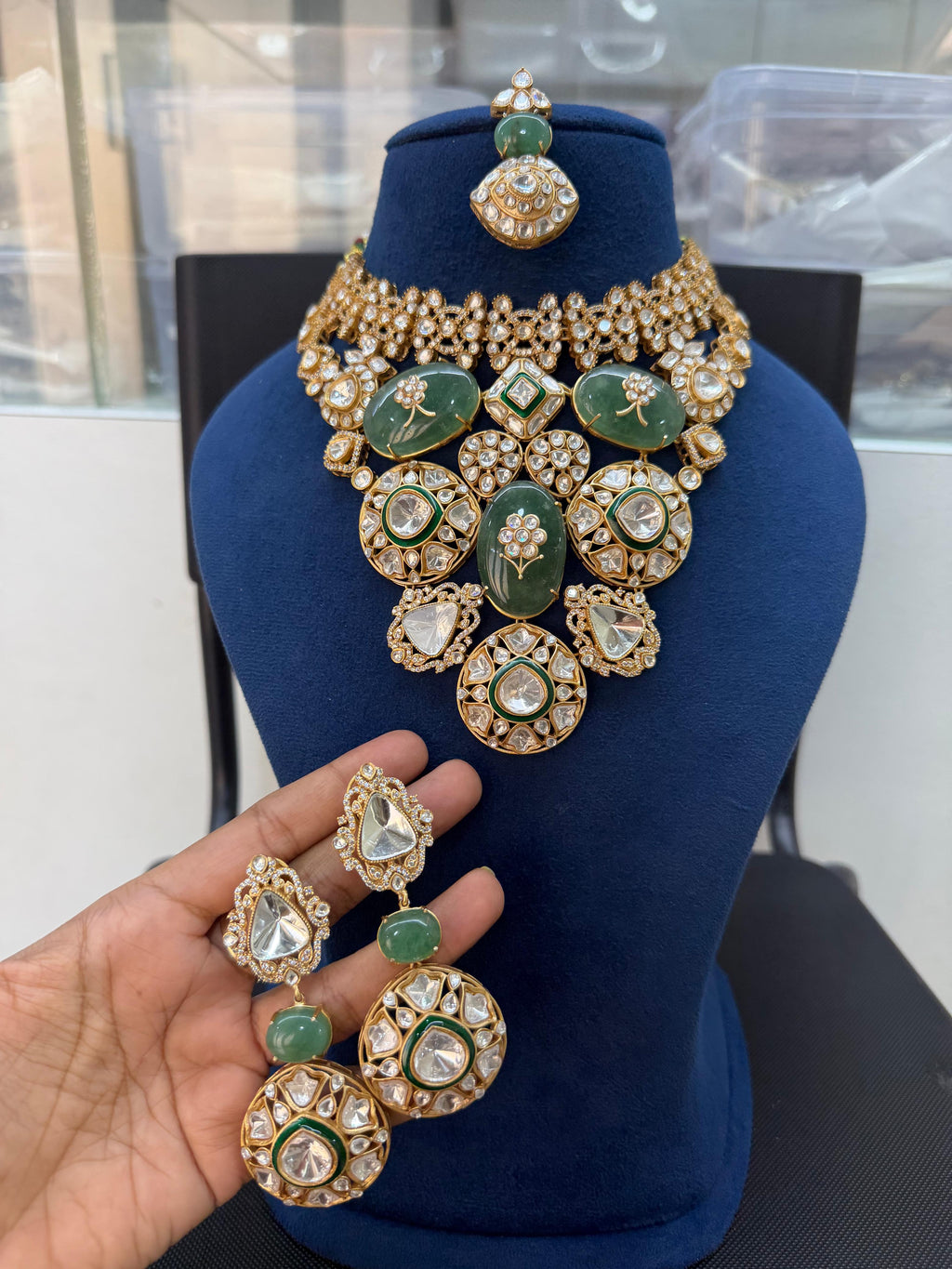 Carved Sage Green Bridal Choker Set