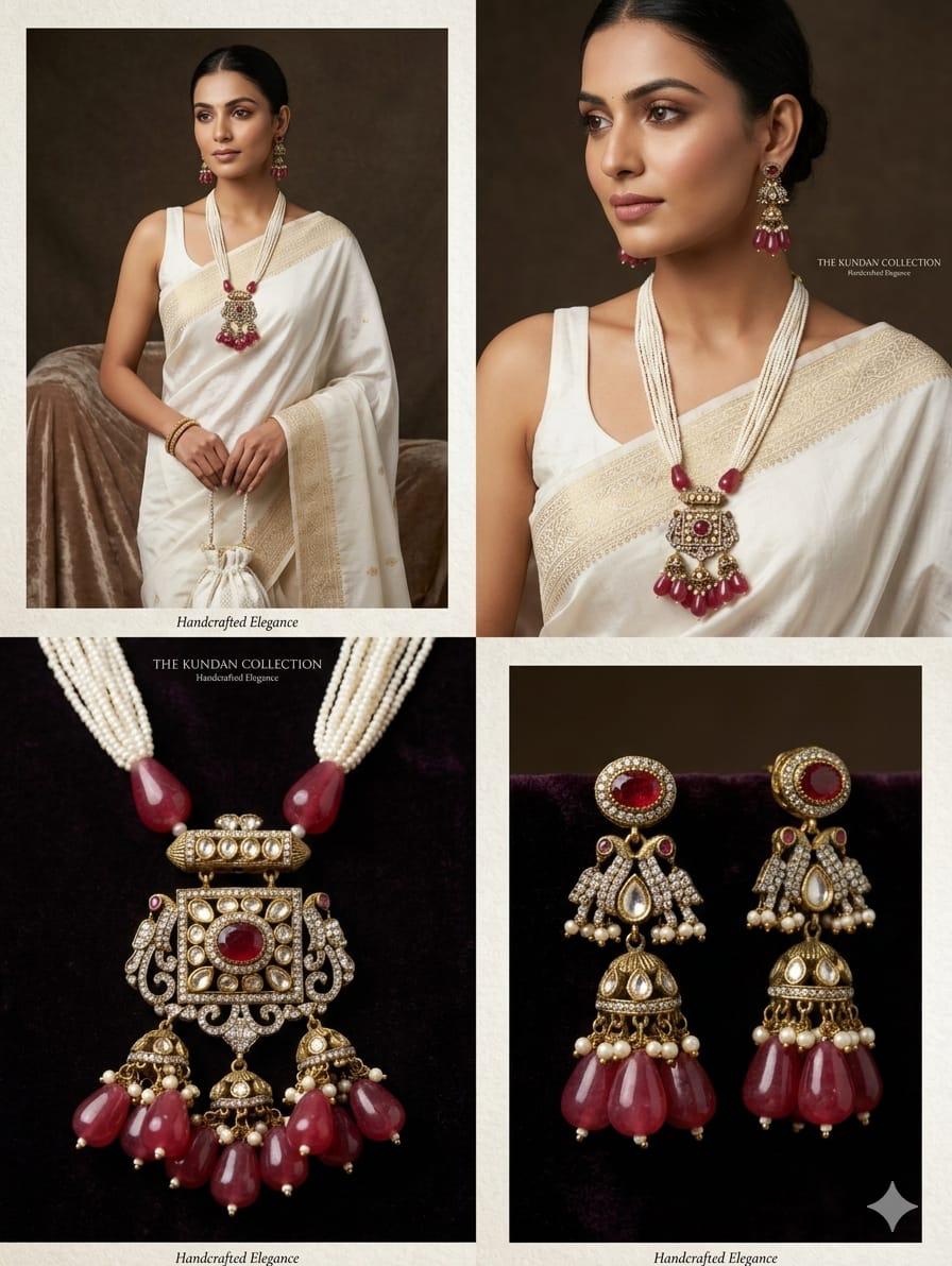 Traditional kundan polki bridal jewellery set maroon beads India