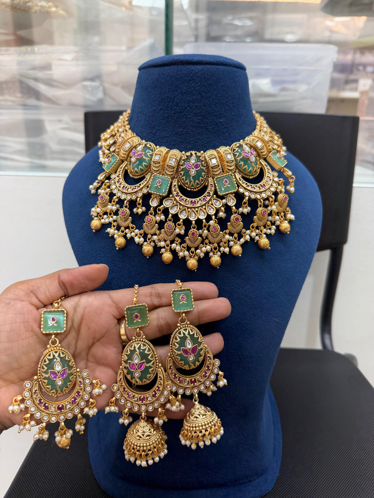 Shahi Meenakari Green Bridal Choker Set