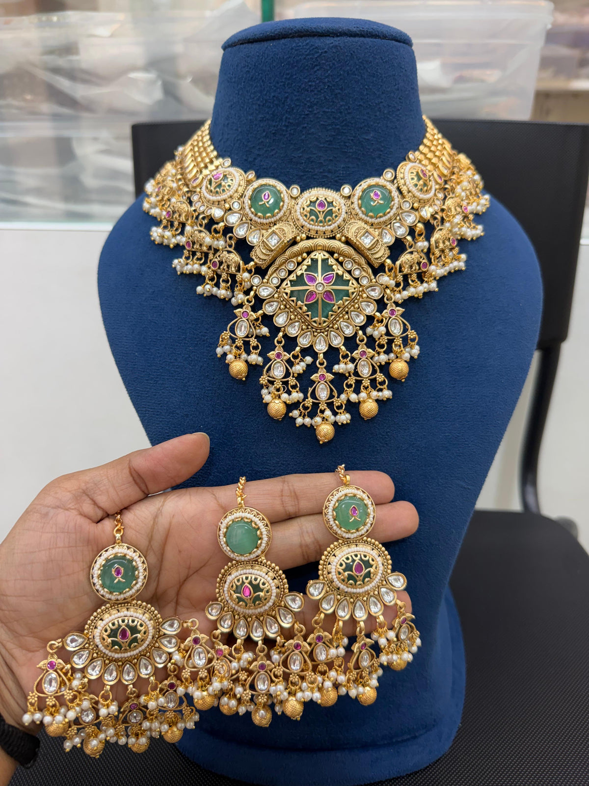 Shringar Medallion Green Bridal Choker Set