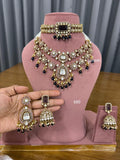 Black stone bridal kundan polki jewellery set with choker long necklace and earrings
