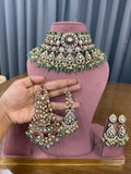 bridal kundan polki choker set with green beads wedding jewellery