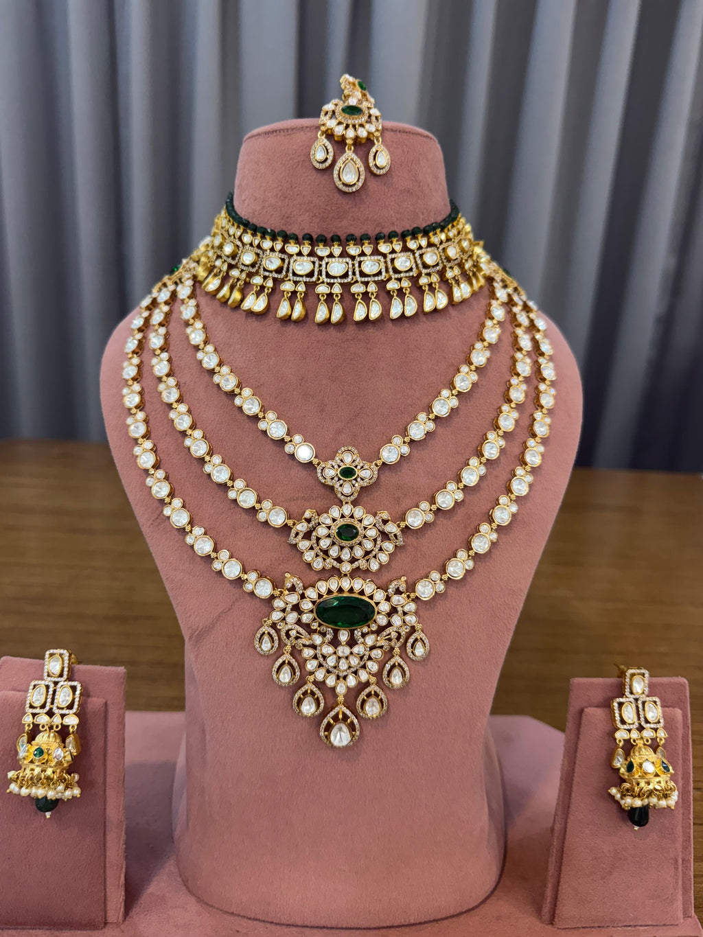 Rajwadi Emerald Green Bridal Set
