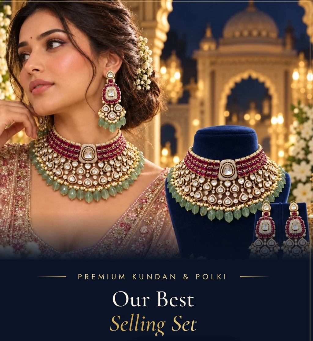 Regal Ruby & Mint Kundan Bridal Choker Set - Kundan Polki Bridal Jewellery by Ganesh Kundan & Polki (view 2)