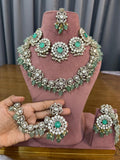 Mint green Kundan Polki bridal choker set with matching earrings and maang tikka - pastel Indian bridal jewellery for mehendi, sangeet and engagement