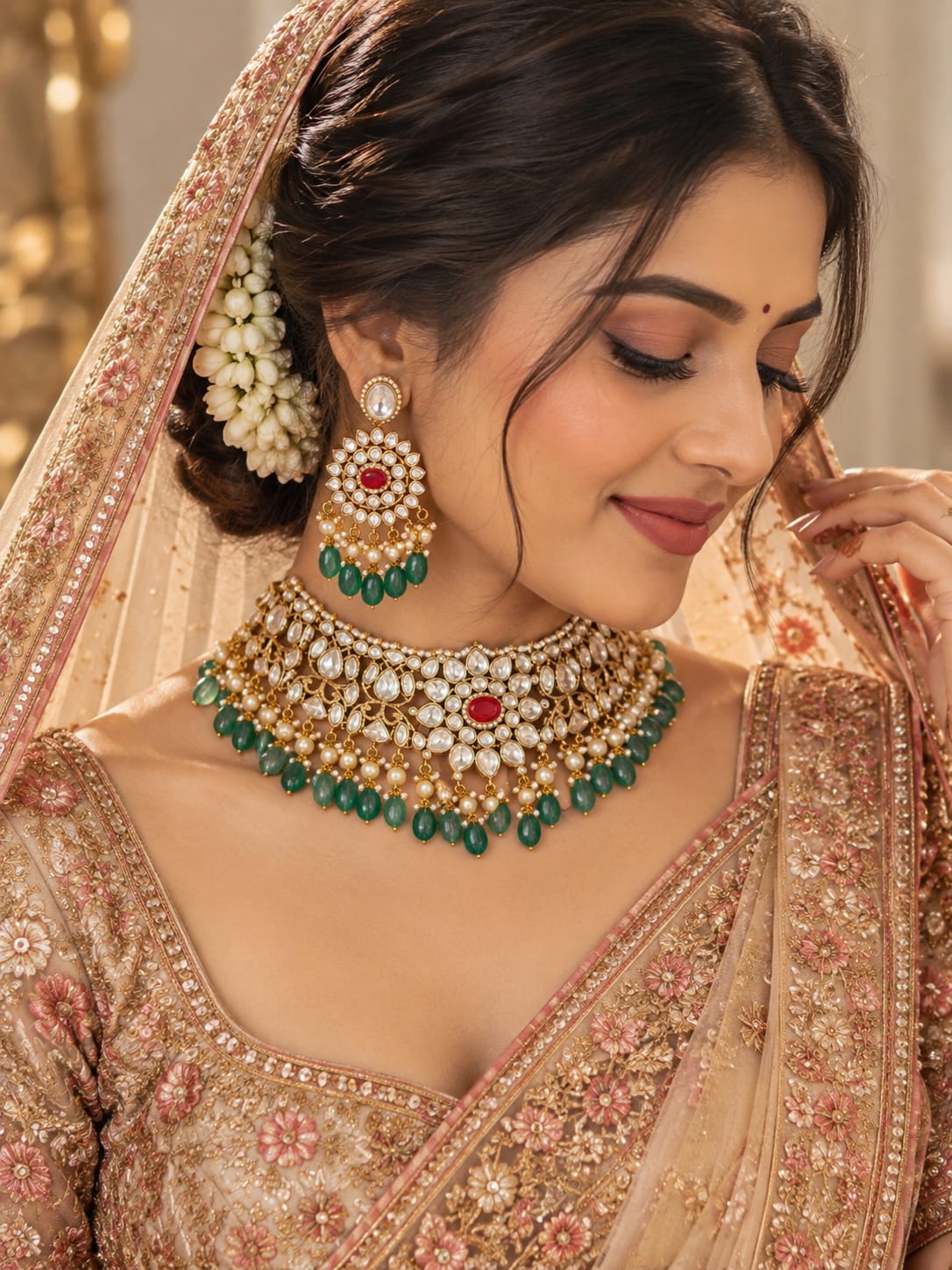 Champa Ruby Polki Choker Set - worn by model