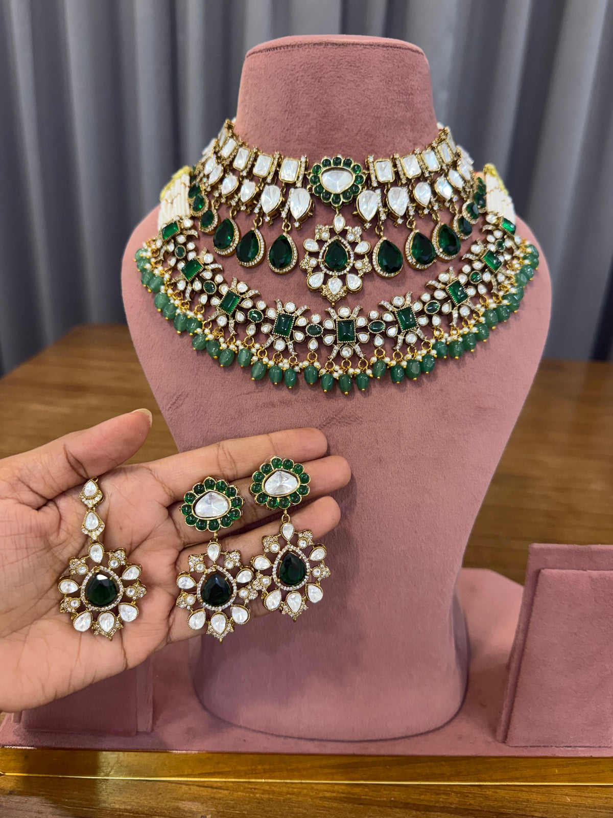 Maharani Emerald Green Bridal Set - full set on mannequin
