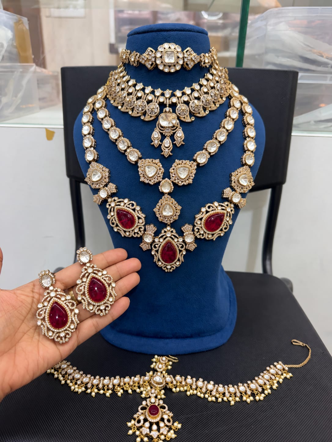 Anmol Ruby Bridal Set - full set on mannequin