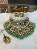 Gulmohar Ruby-Mint Bridal Set - full set on mannequin
