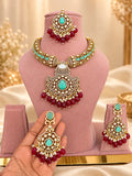 Shagun Mint-Ruby Pendant Set - full set on mannequin