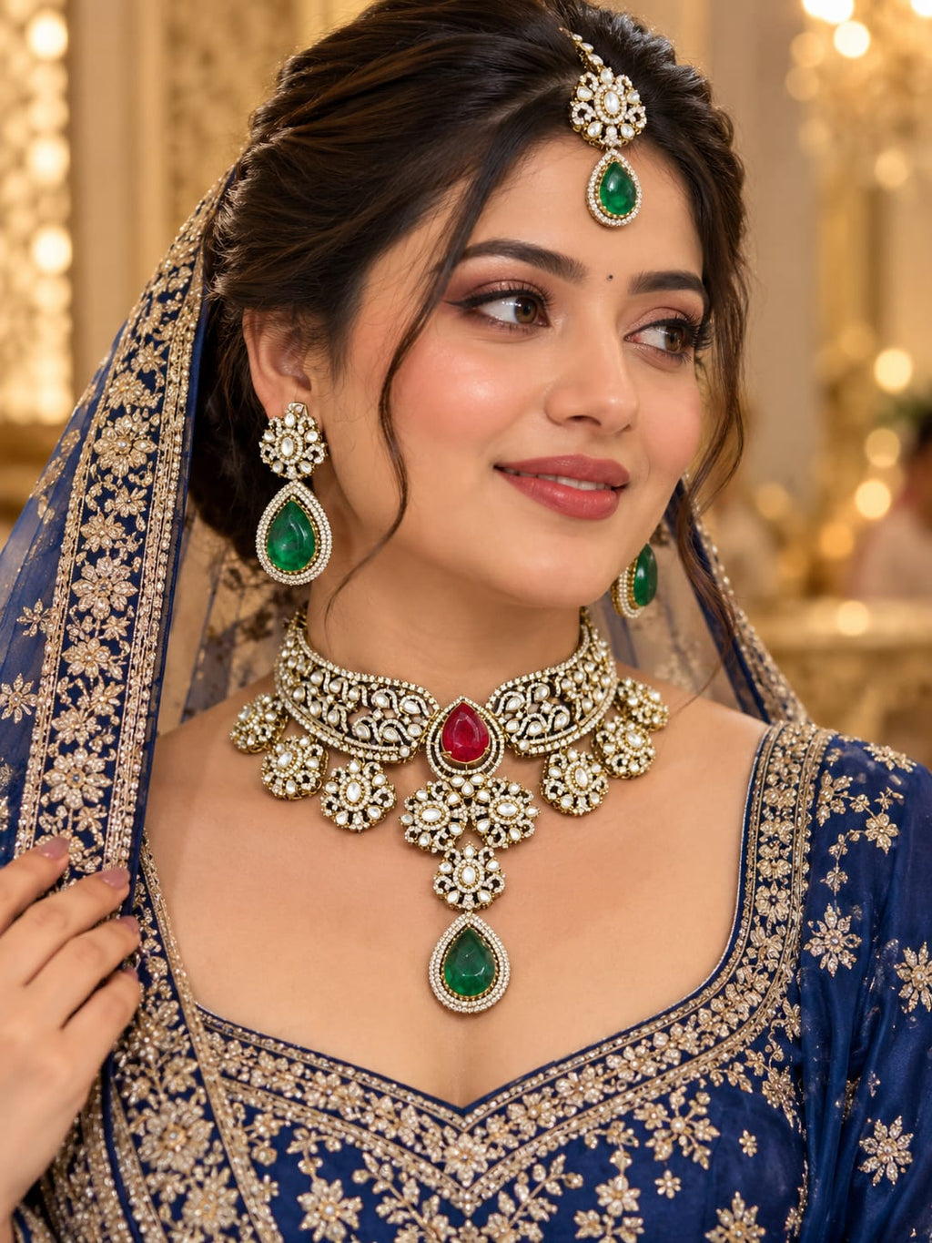 Apsara Ruby-Emerald Choker Set - worn by model