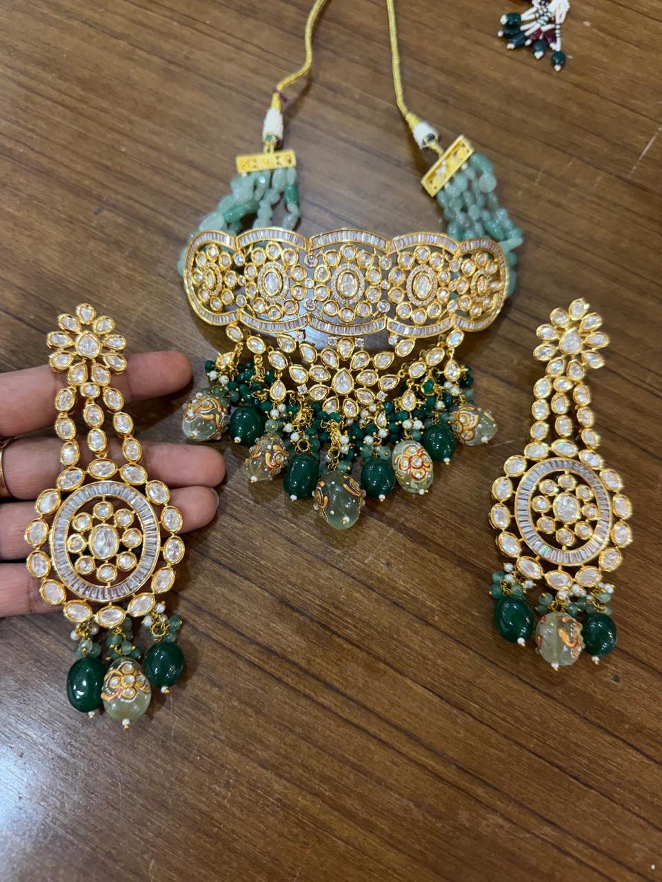 Kishori Mint-Green Choker Set - full set on mannequin