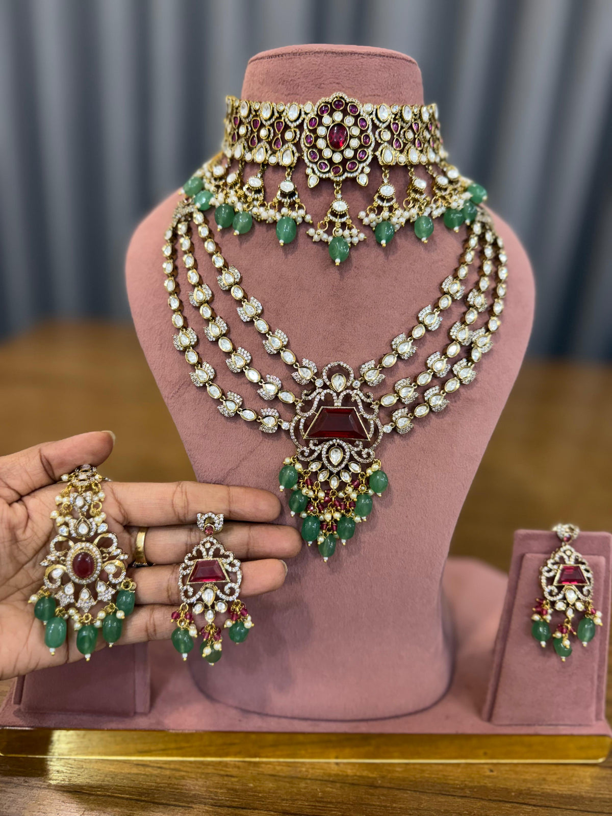 Ragini Ruby Bridal Set - full set on mannequin