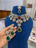 Apsara Ruby-Emerald Choker Set - full set on mannequin