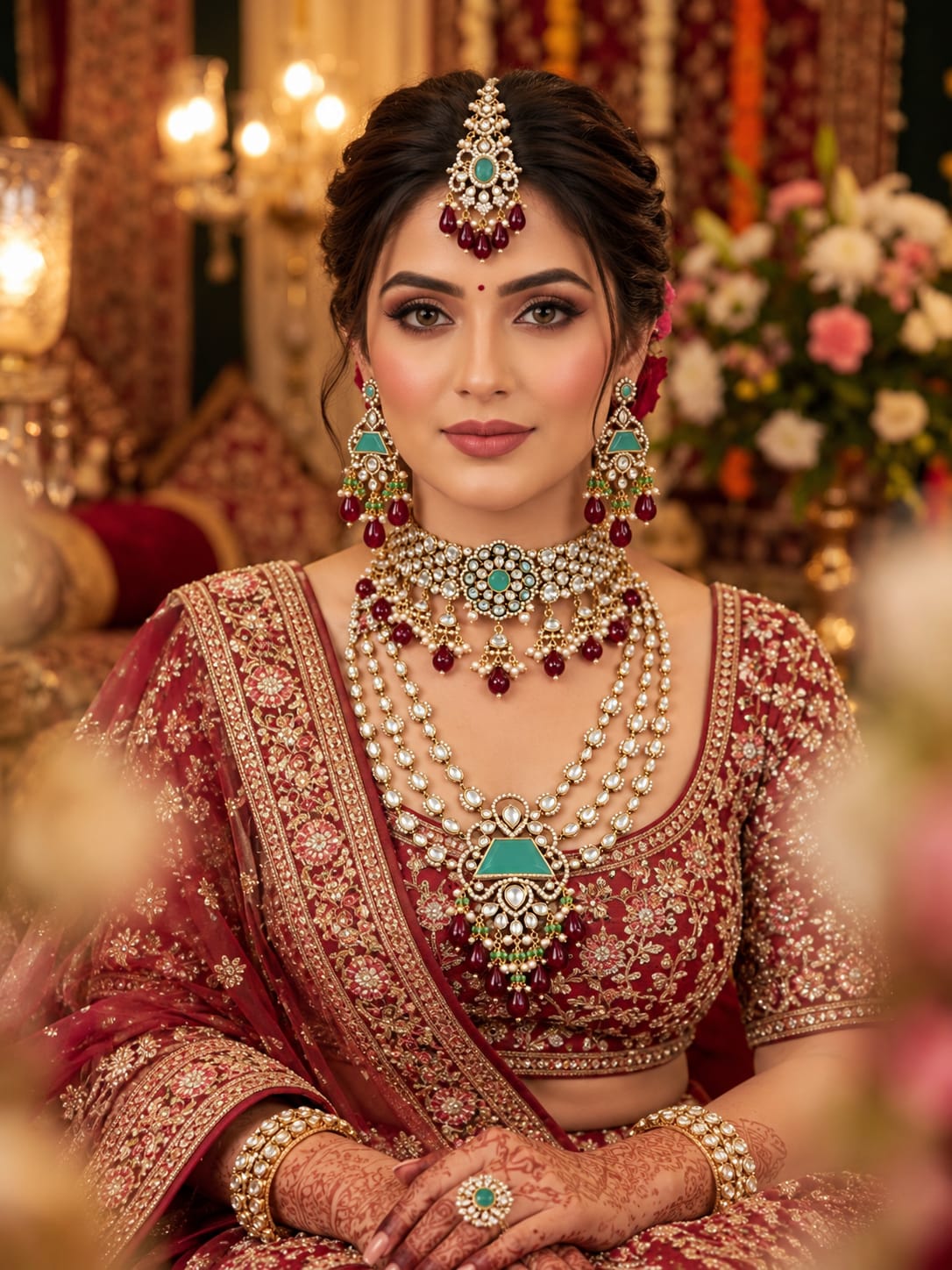 Chitrangada Mint-Maroon Bridal Set - worn by model