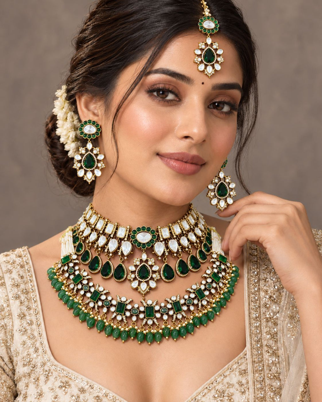 Maharani Emerald Green Bridal Set - worn by model