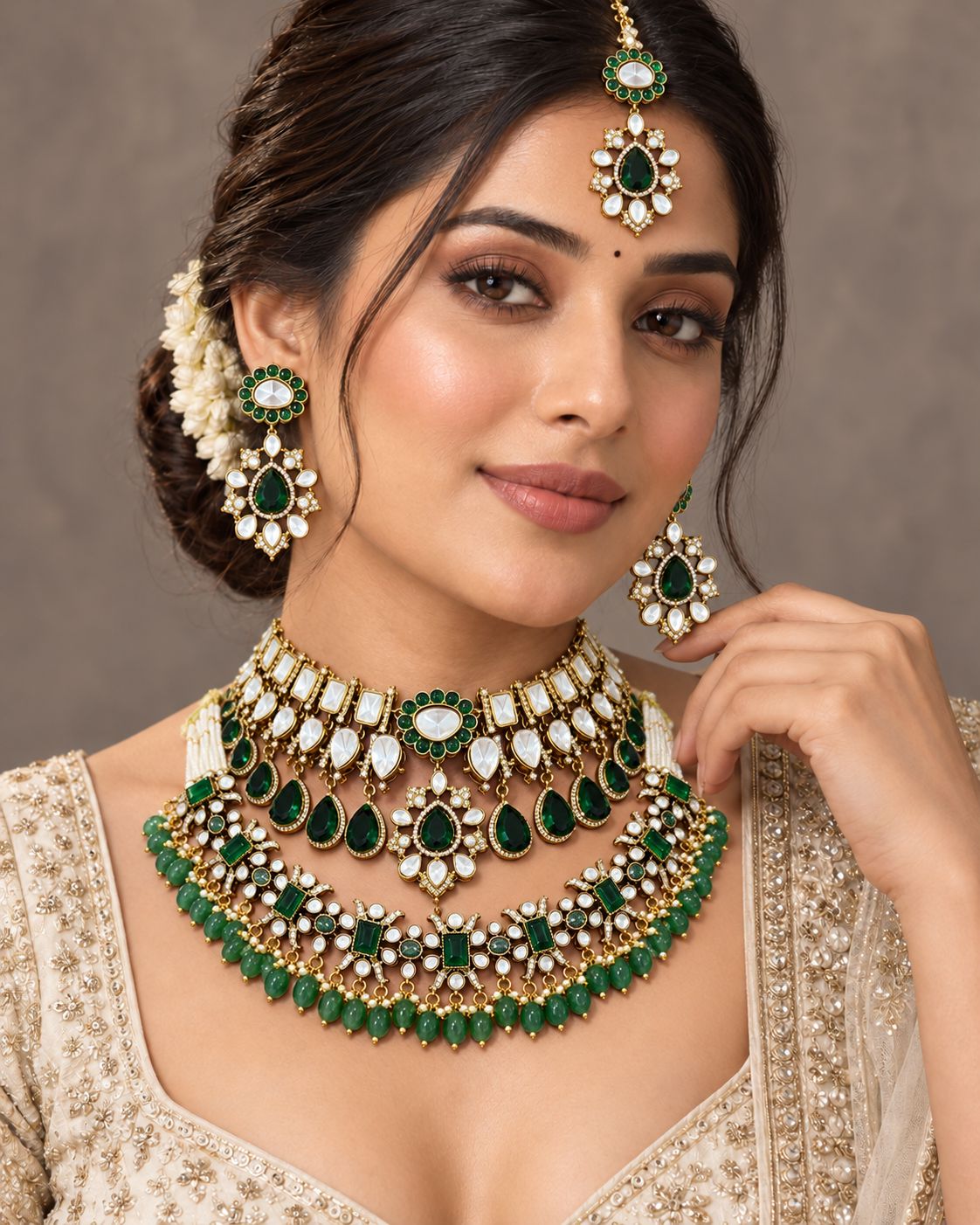 Maharani Emerald Green Bridal Set - worn by model