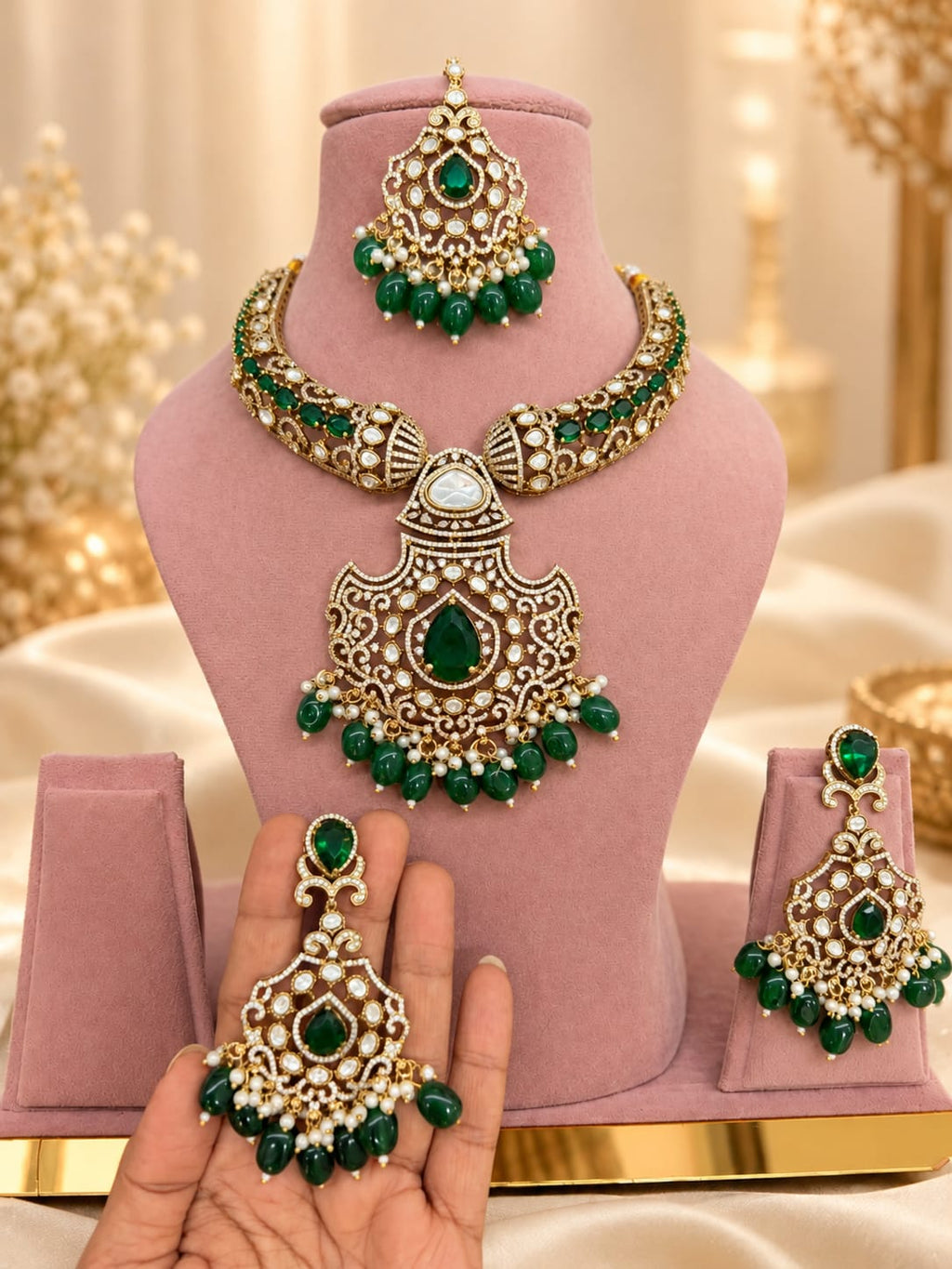 Zevar Emerald Pendant Set - full set on mannequin