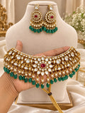 Champa Ruby Polki Choker Set - full set on mannequin