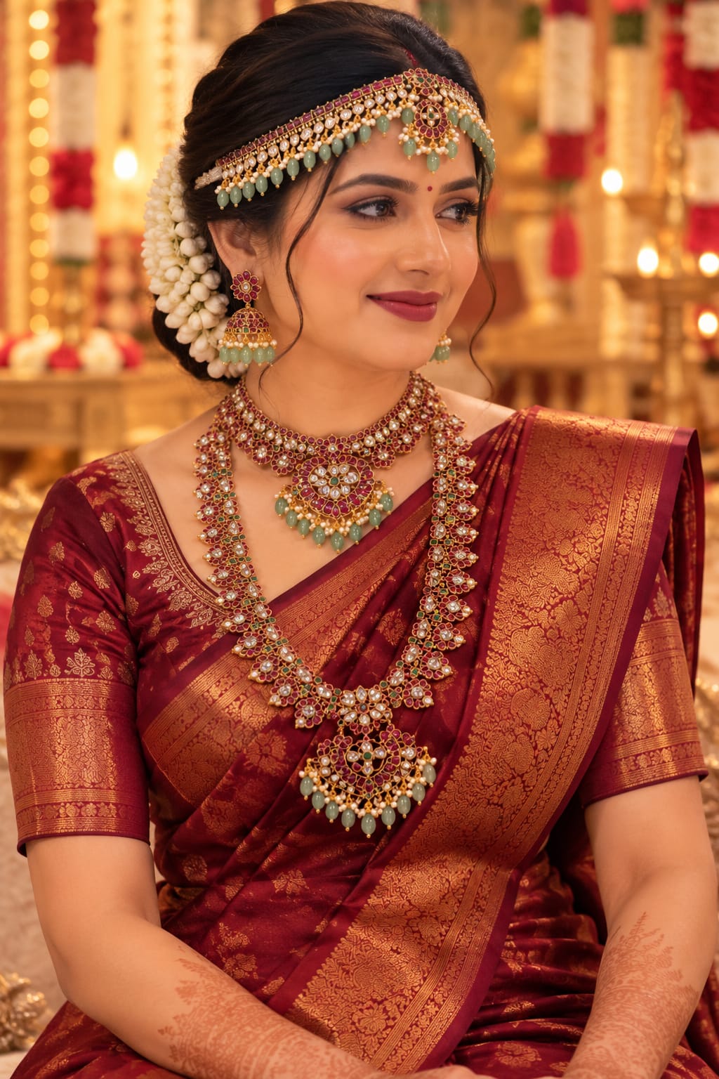 Temple Ruby-Green Kemp Bridal Set - worn by model