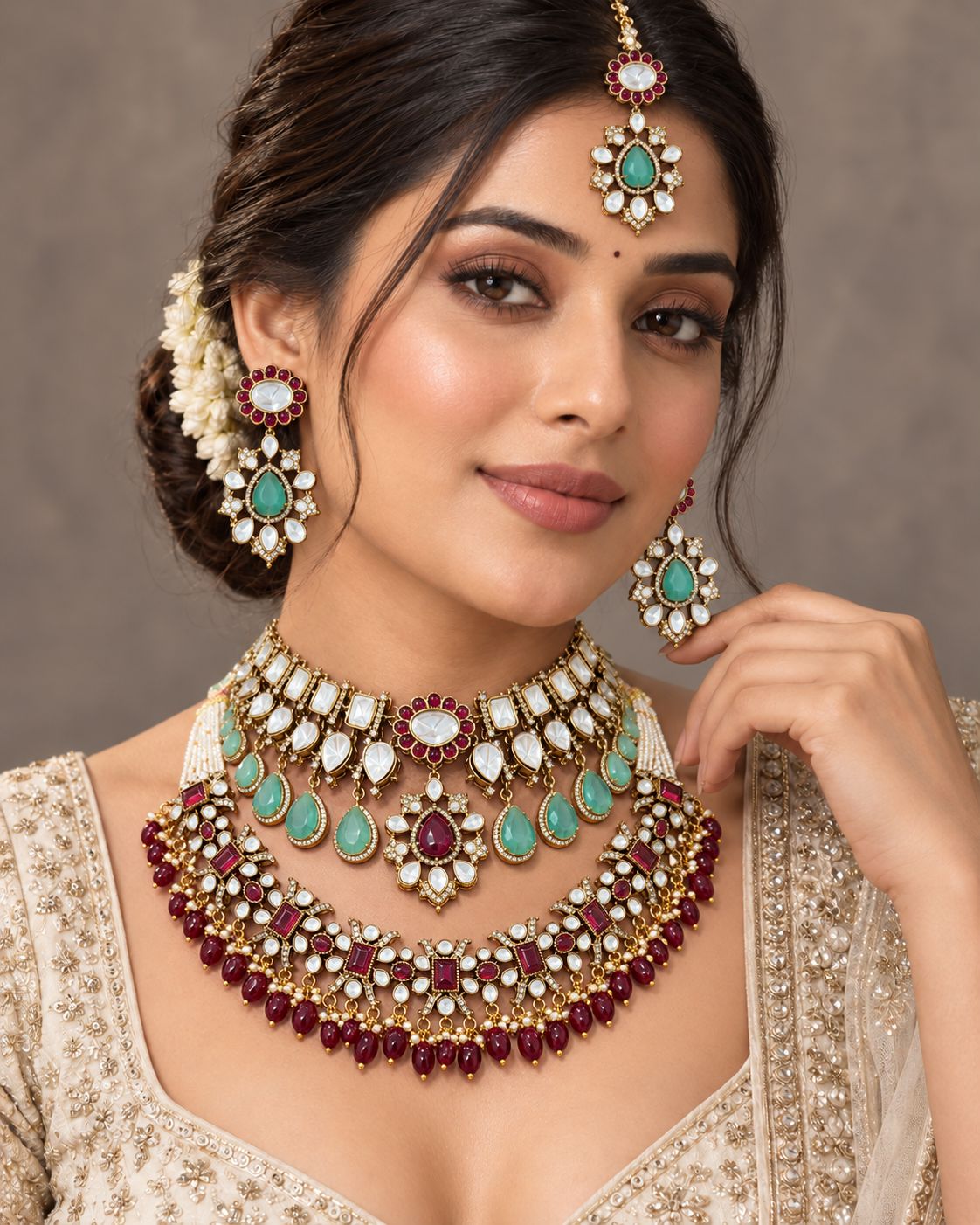 Gulbahar Mint-Ruby Bridal Set - worn by model