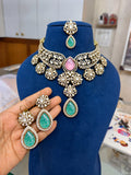 Padmini Pink-Mint Choker Set - full set on mannequin