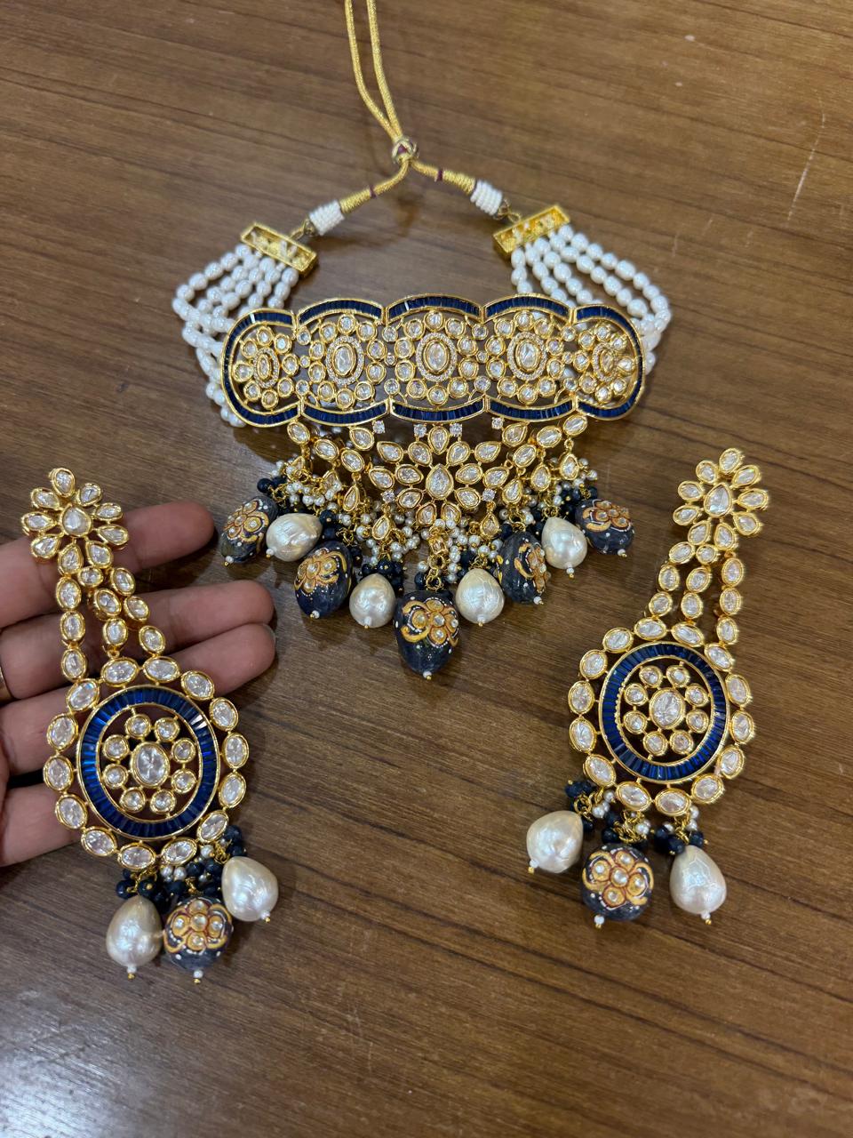 Neelkamal Navy-Blue Choker Set - full set on mannequin