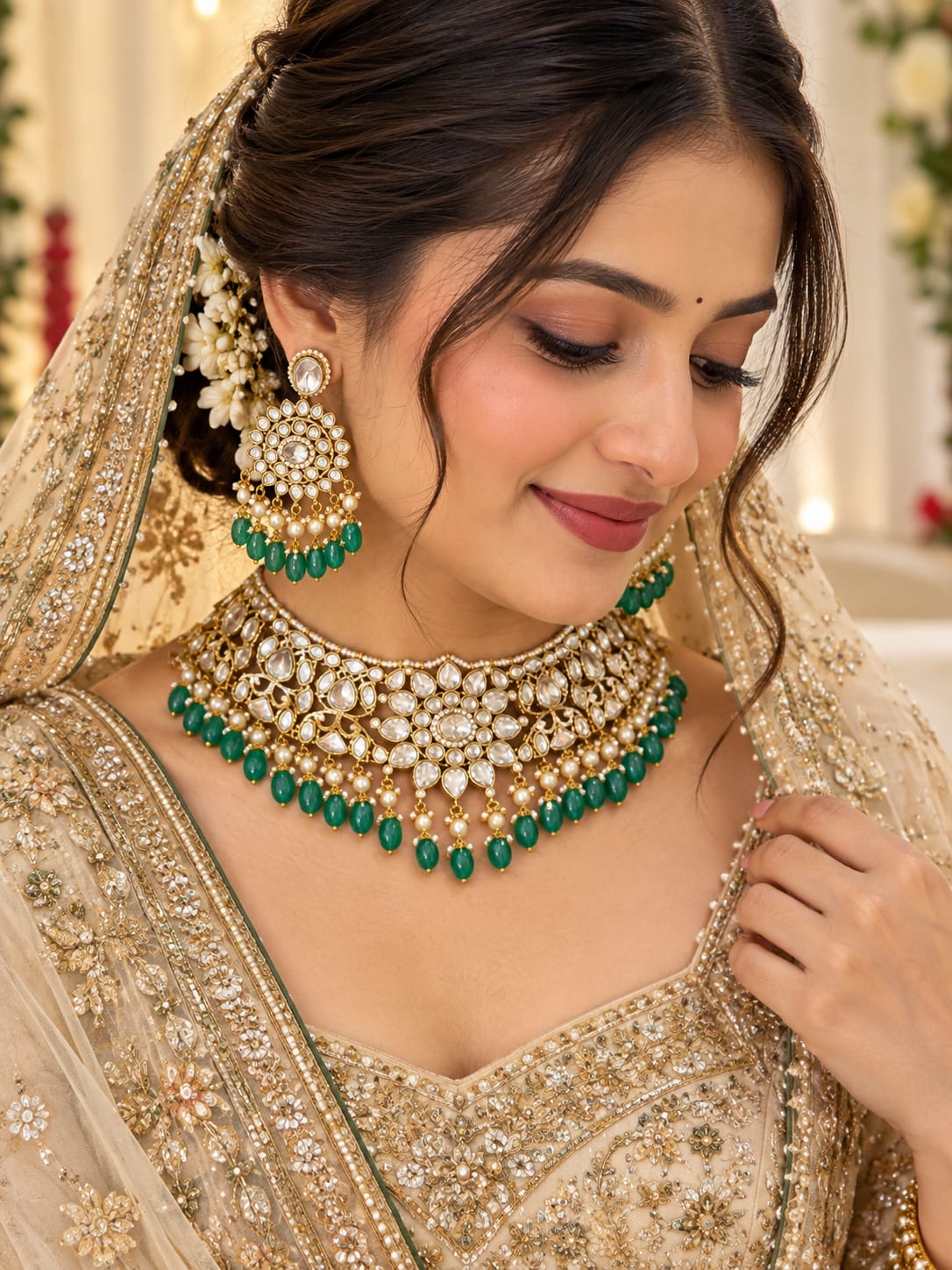 Jyotsna Clear Polki Choker Set - worn by model
