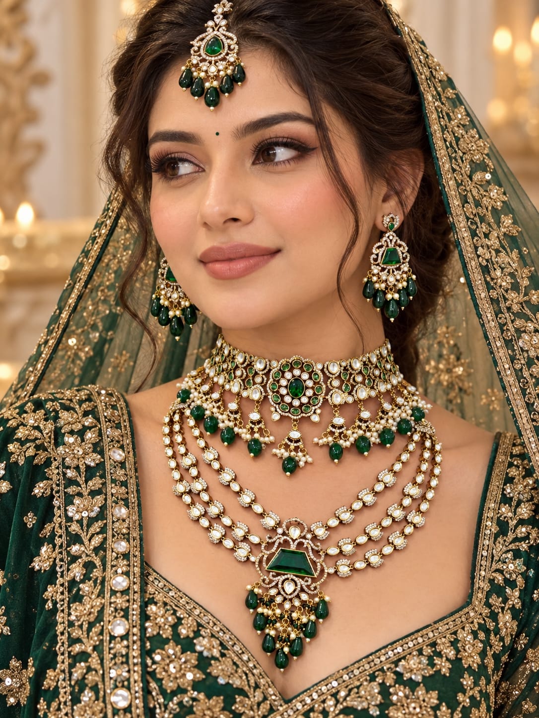 Kadambari Emerald Bridal Set - worn by model