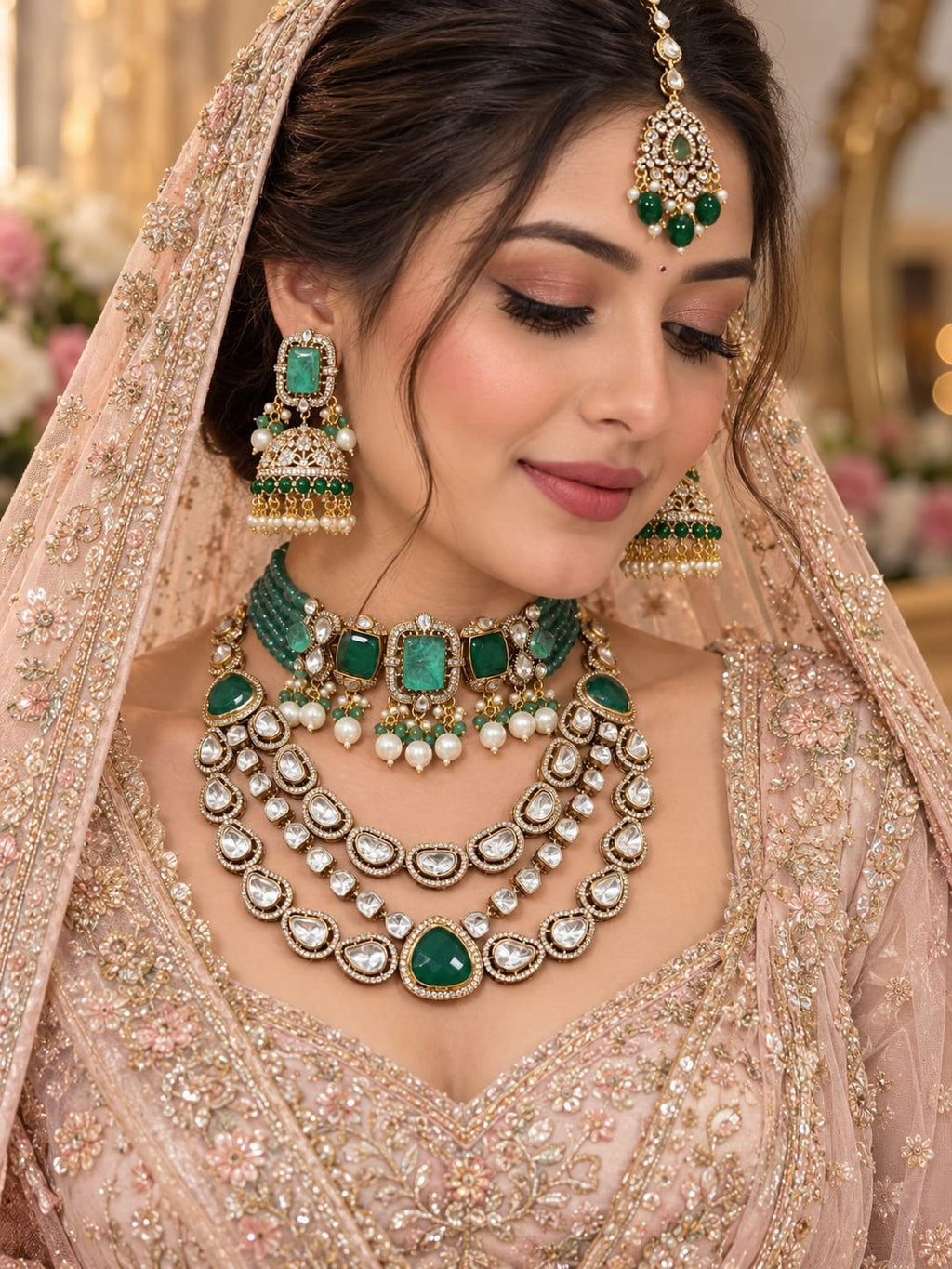 Banno Emerald Polki Bridal Set - worn by model