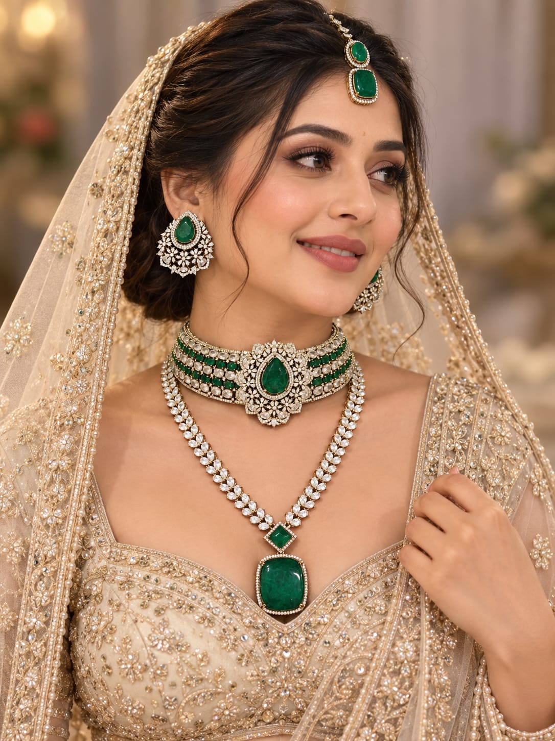 Victorian Emerald AD Bridal Set - worn by model