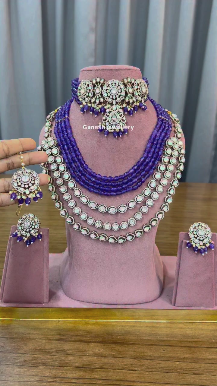 Majestic Royal-Purple Kundan Polki Choker & Haar Set