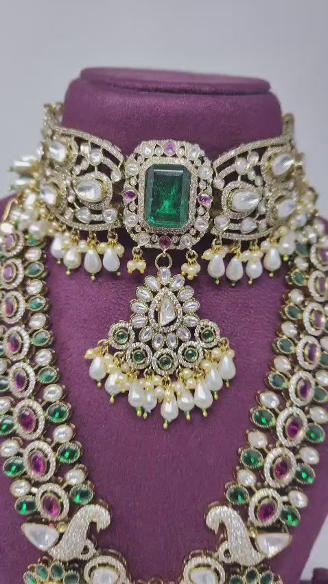 Peacock Emerald Ruby Bridal Set