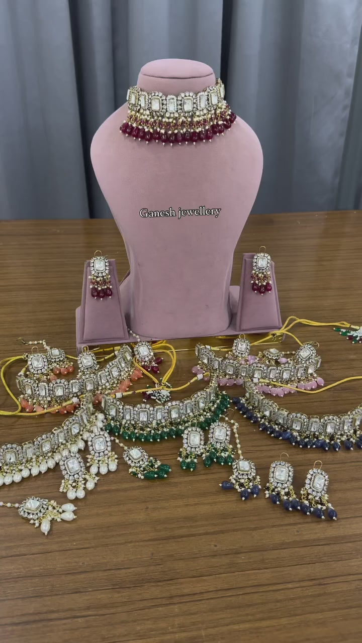 Regal Emerald-White Kundan Polki Layered Choker & Haar Set