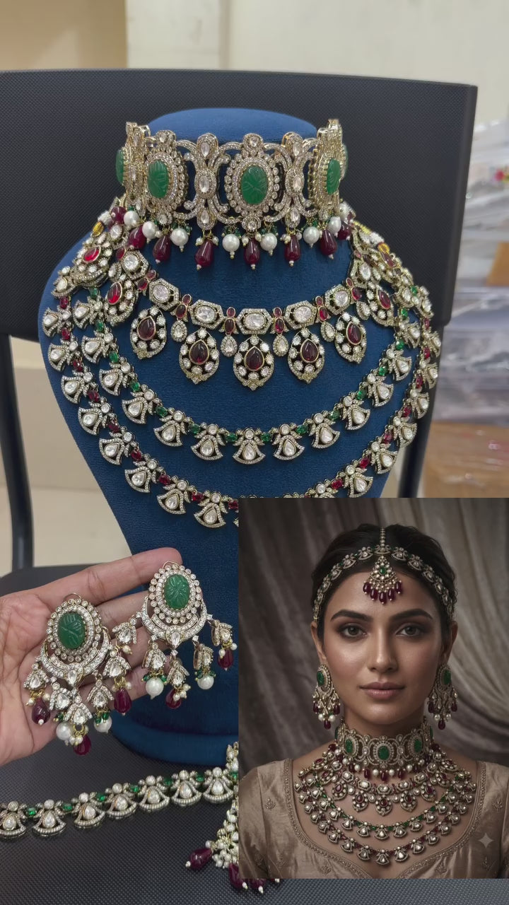 Rajputana Ruby-Emerald Kundan Polki Choker & Haar Set