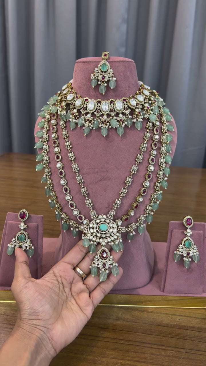Rajwadi Mint-Ruby Kundan Polki Bridal Choker & Haar Set