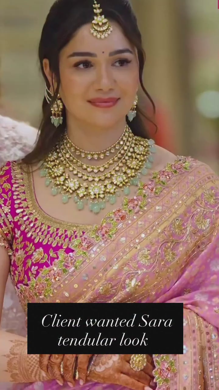 Stately Emerald Kundan Polki Choker & Haar Set with Maang Tikka