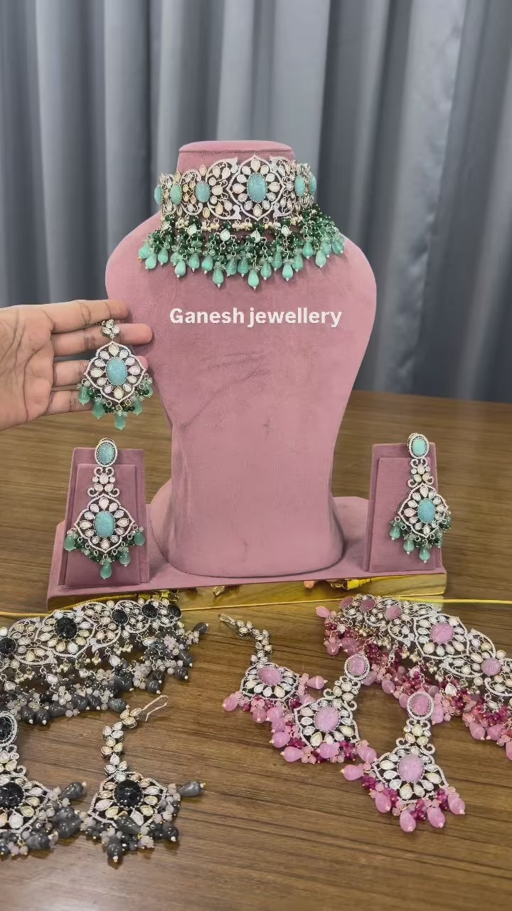 Poised Mint-Turquoise Kundan Polki Choker Set