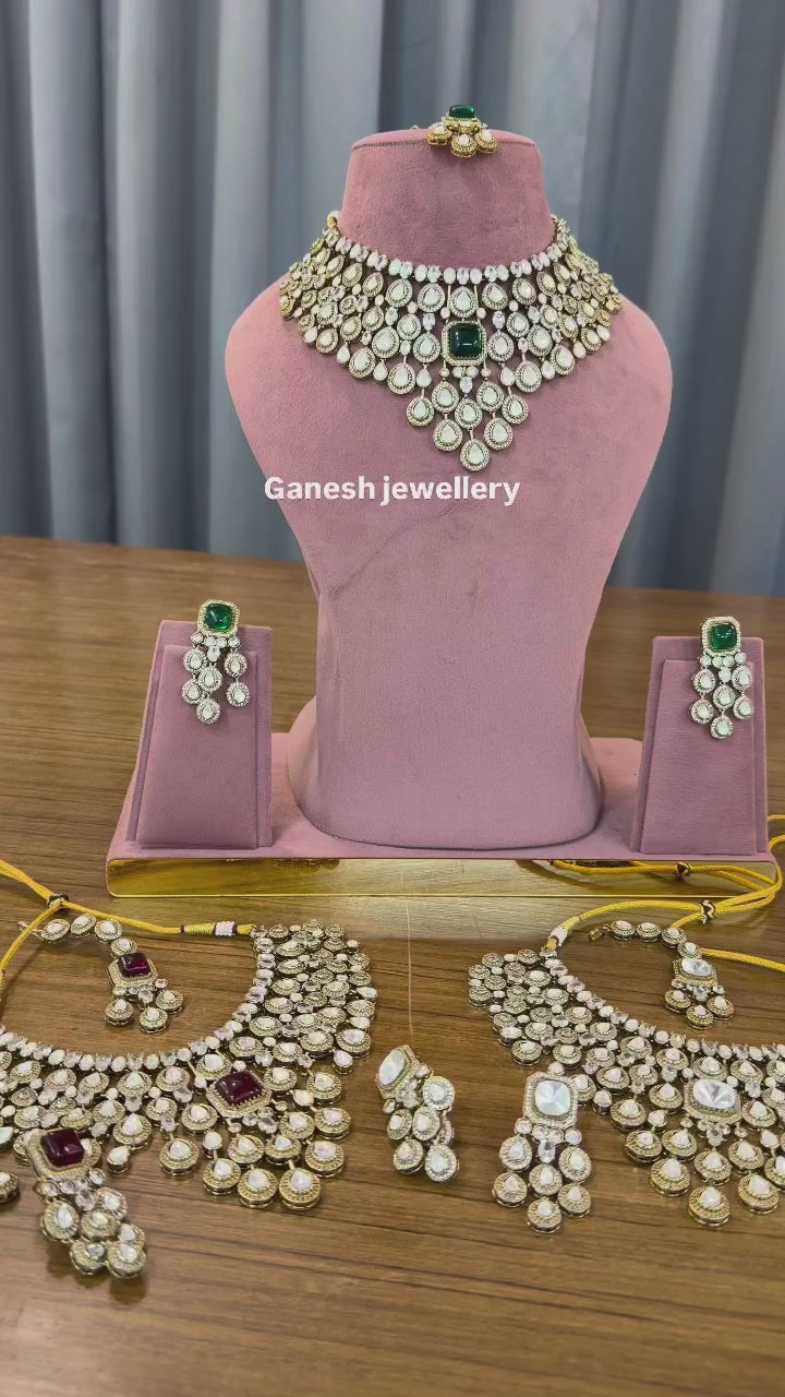 Polished Emerald Kundan Polki Choker Set