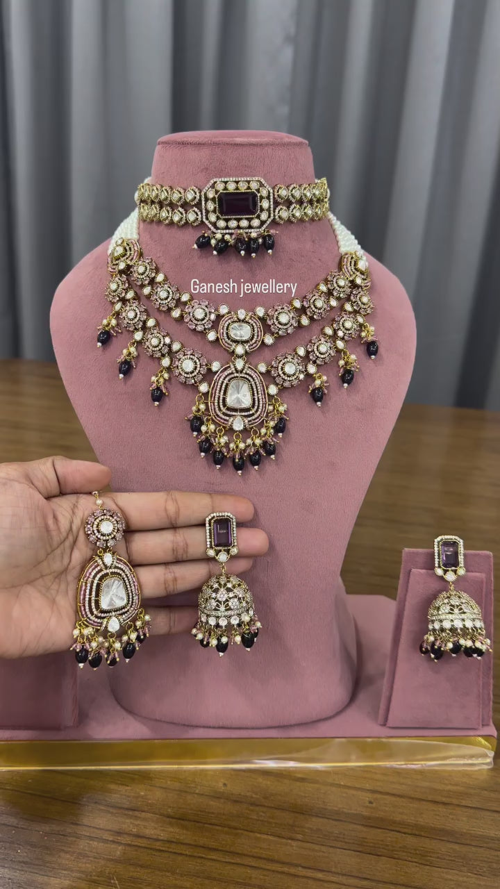 Mughal Black Kundan Polki Choker & Long Haar Set