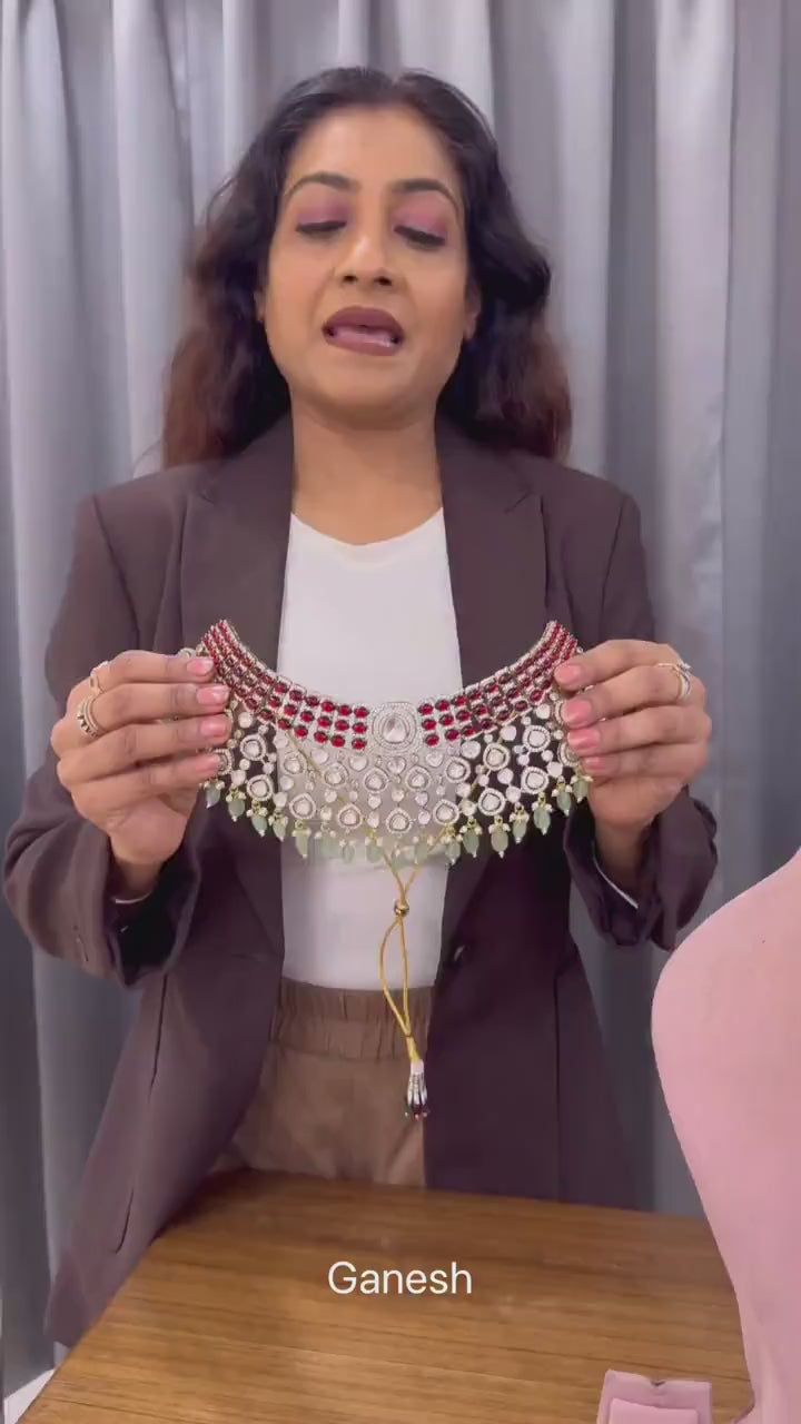 Regal Ruby & Mint Kundan Bridal Choker Set