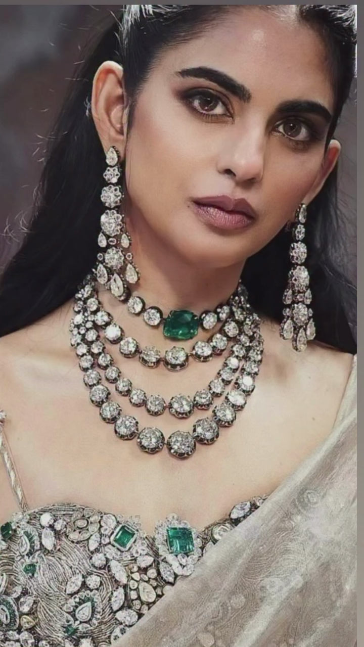 Alluring Emerald Kundan Polki Choker & Long Haar Set