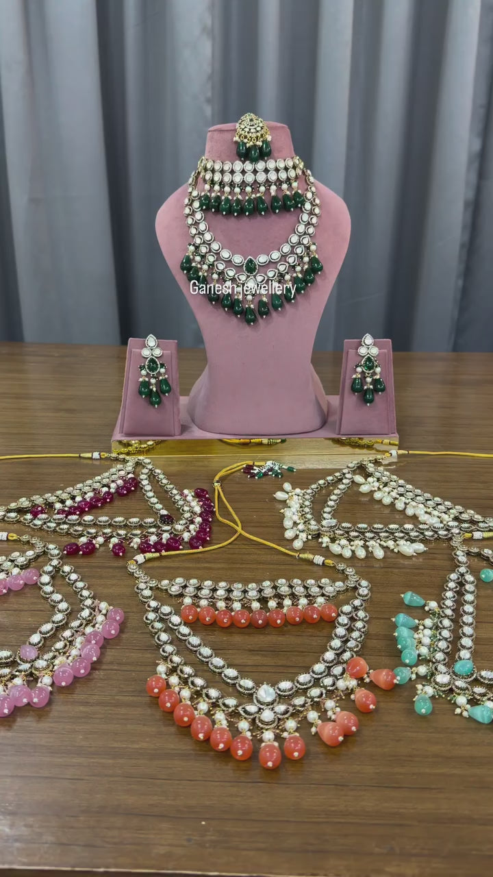 Bespoke Emerald Kundan Polki Choker & Long Haar Set